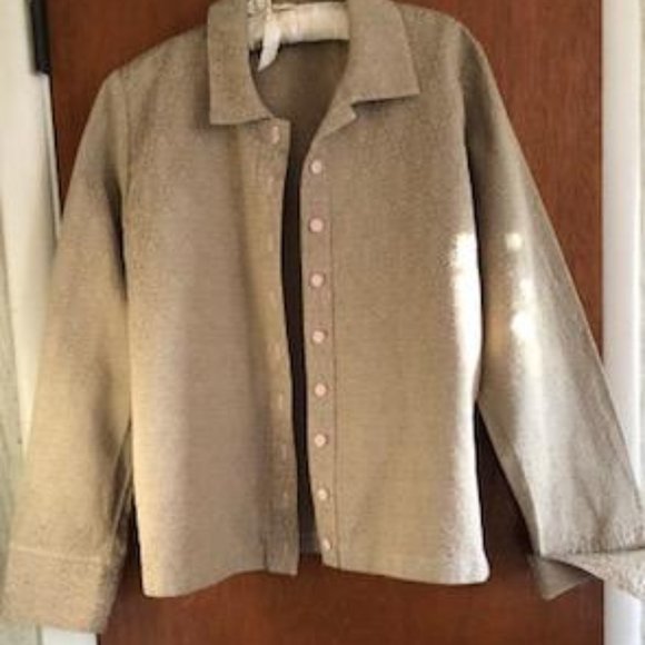 Habitat Clothes to Live in Tops - Habitat Clothes to Live in Women's Brocade Blouse/Jacket, Shacket, Olive/Pink